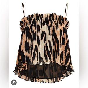 *NWT* Ganni Pleated Georgette Top- Leopard print